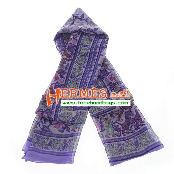 Hermes 100% Silk Square Scarf Purple HESISS 135 x 135
